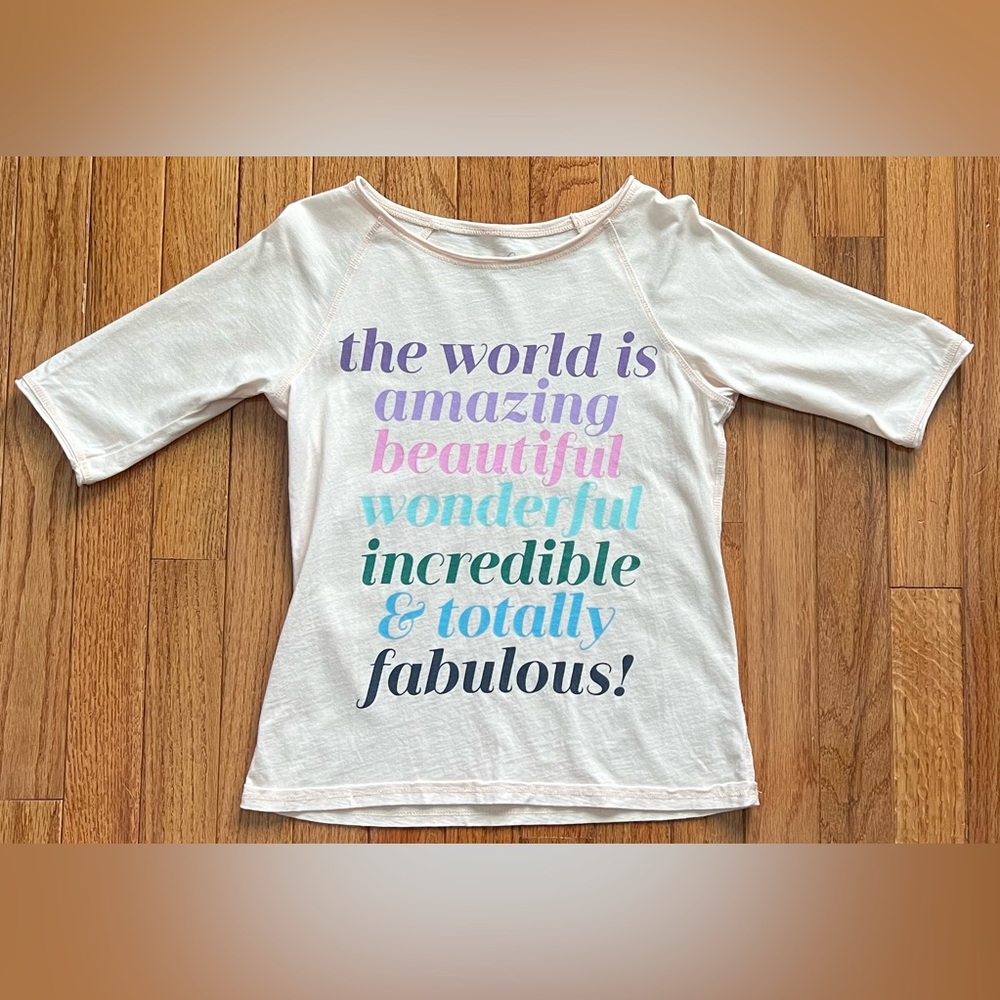 Peek light pink/peach shirt, elbow length sleeve Girls 8, inspirational quote